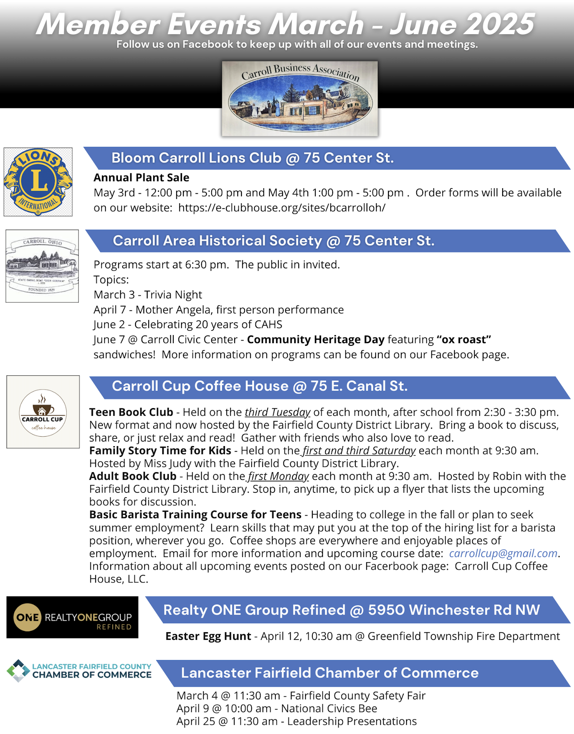 upcoming events March - June 2025